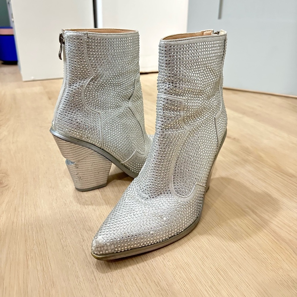 Silver Diamond Ankle Cowboy Boots